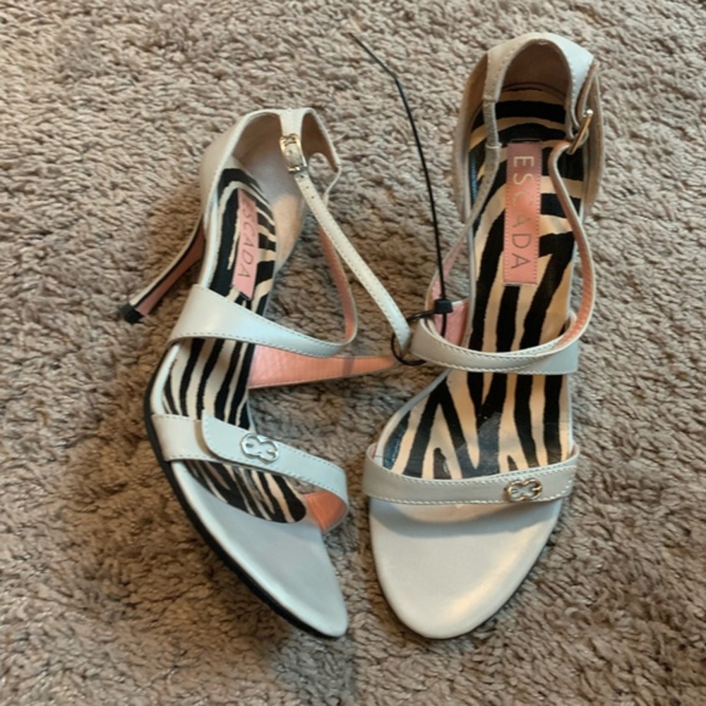 Escada Leather Strappy Heels Grey